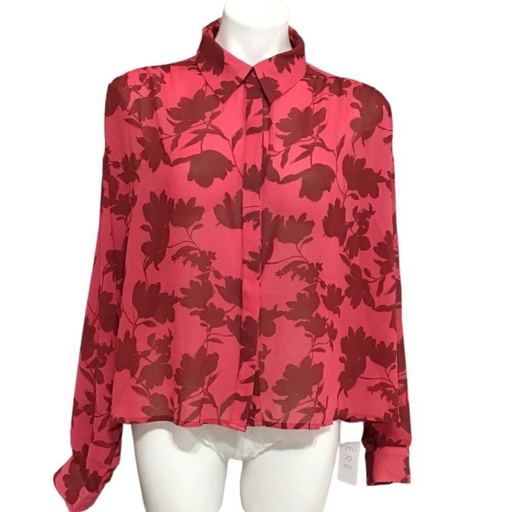 Lumiere Pink Blouse Floral Print Oversized Sheer New Size Large